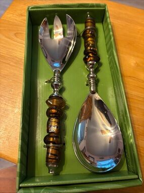 Elegant Brown Glass-Handle Salad Serving Set - Home Dining